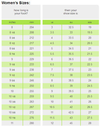 crocs shoe size chart